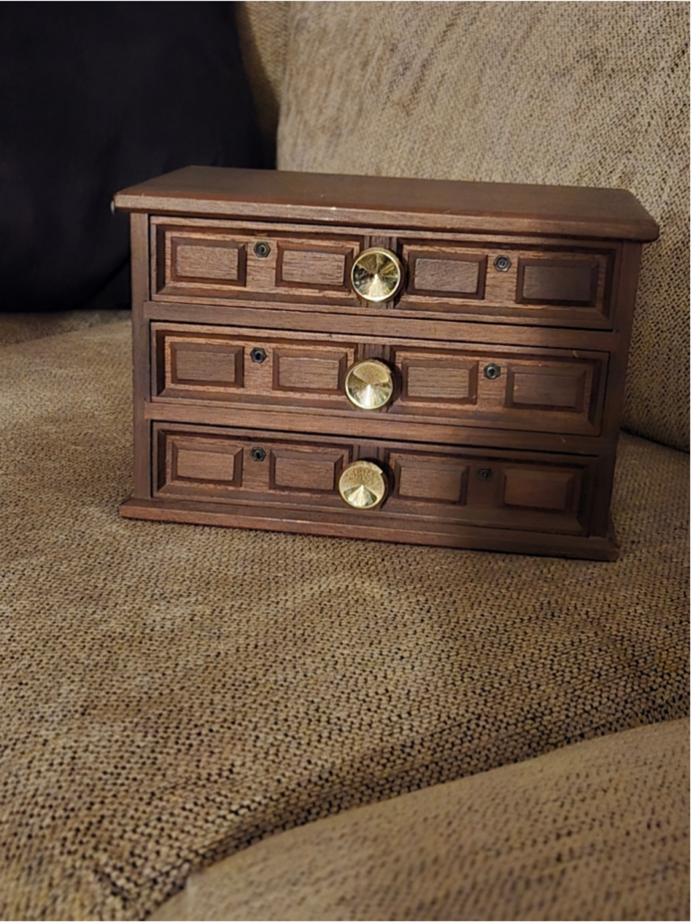 Vintage Mid-Century Wooden 3-Drawer Jewelry Box Chest – Apothecary Style
